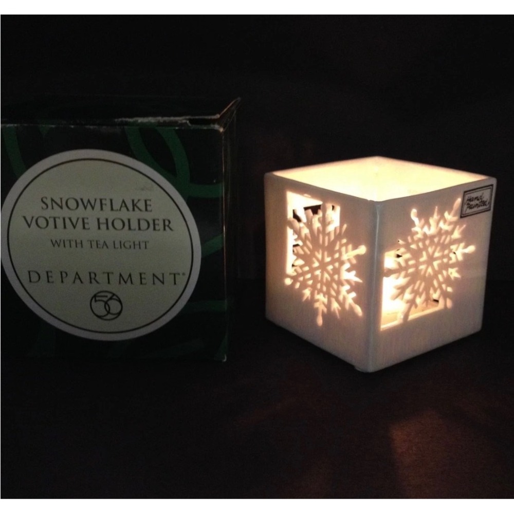 Department 56 Snowflake Votive Holder with Tea Light Iridescent White 56.44933